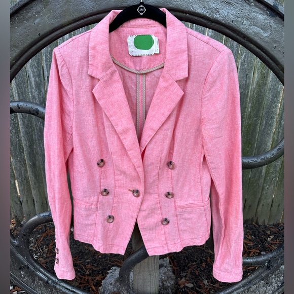Anthropologie Jackets & Blazers - 🎉HP🎉 Anthropologie Women's EUC Pink Coral Salmon Linen Blazer‎ (Size 4)